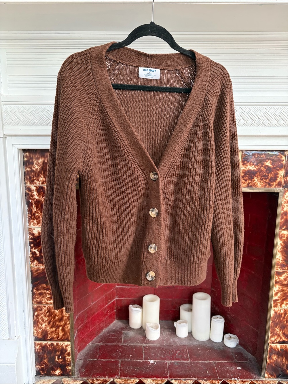 Old Navy Brown Ribbed Button-Up V-Neck Cardigan